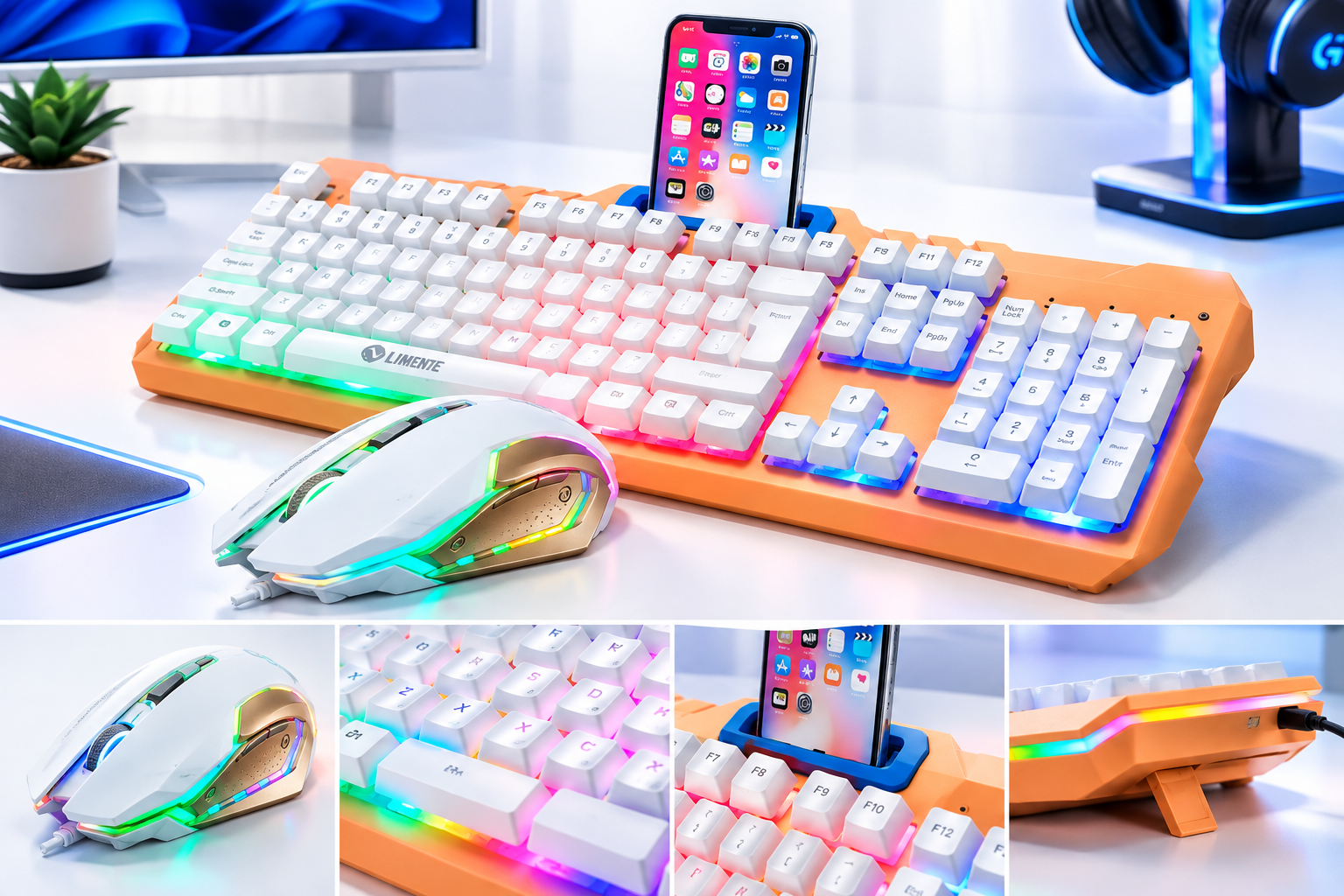 Combo Teclado Y Mouse Gamer Multicolor T21 Soporte Celular