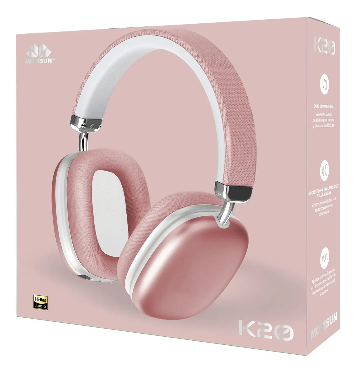 Audífonos Bluetooth Inalámbricos Movisun K20 Diadema Color Rosado