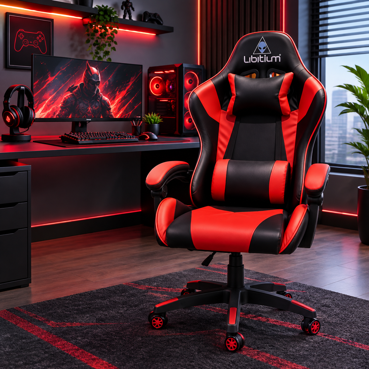 Silla Gamer Libitium GAME-RJ Negra con  Roja